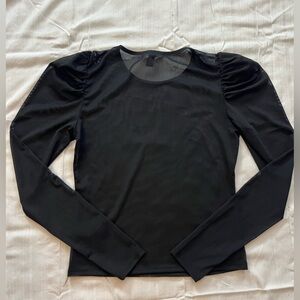 Forever 21 Sheer Black Mesh Top with Puffy Sleeves